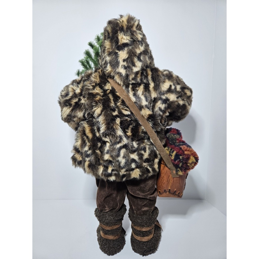Woodland Santa Claus Figurine Leopard Print Faux‎ Fur Coat Christmas Tree Rustic - Picture 6 of 8